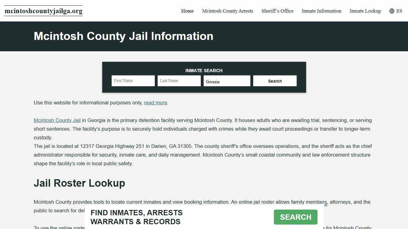 Mcintosh County, GA Jail Roster, Inmate Info